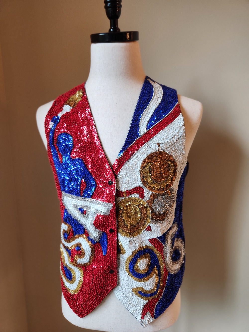 Vintage 1996 Atlanta Olympics Sequin Vest USA Patriotic 96 Wearable Art